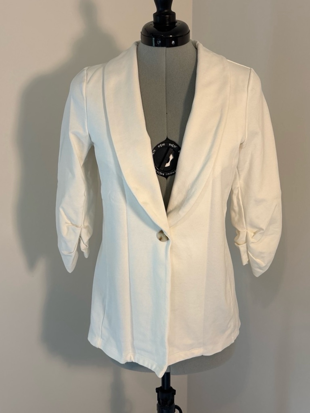 Altar’d State White Blazer Ruched 3/4 Sleeve Single Button Jacket Boho M 0215